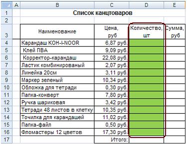 Список Товаров Канцелярского Магазина